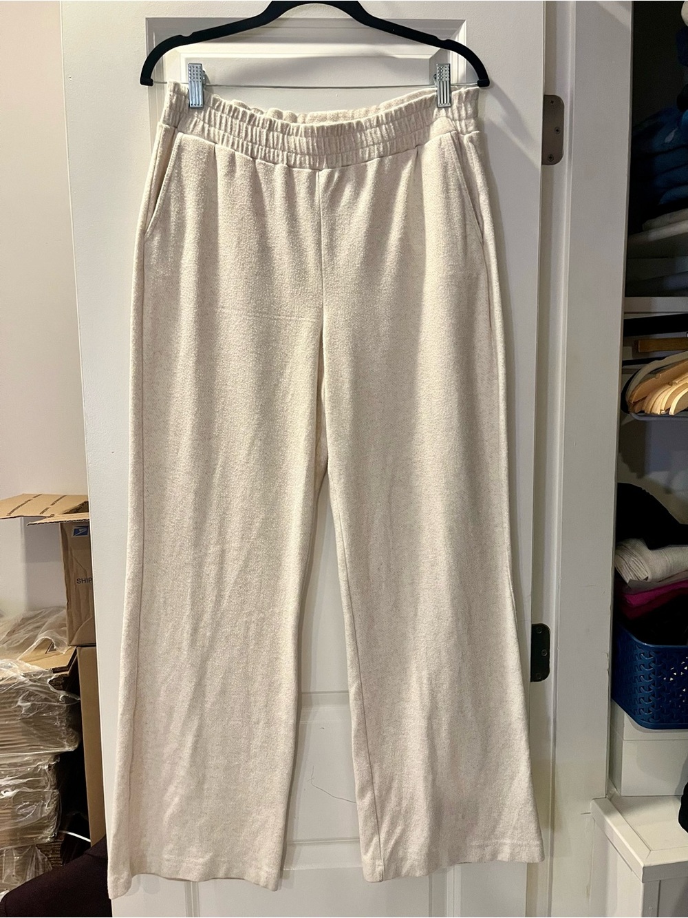 Faherty Cream Elastic-Waist Wide-Leg Lounge Pants- medium
